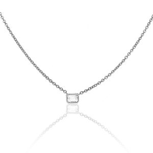 18k White Gold 0.50ctw Emerald Cut Bezel Set Diamond Necklace