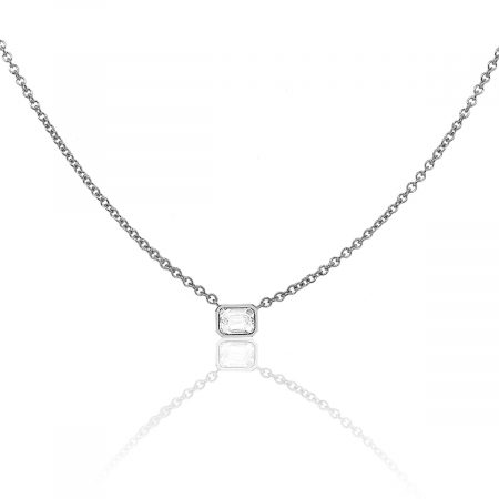 18k White Gold 0.50ctw Emerald Cut Bezel Set Diamond Necklace