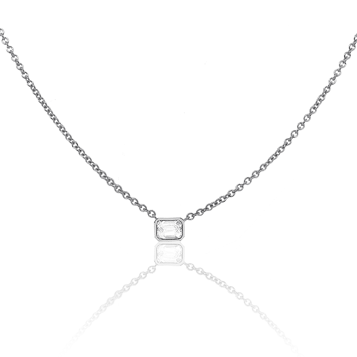 18k White Gold 0.50ctw Emerald Cut Bezel Set Diamond Necklace