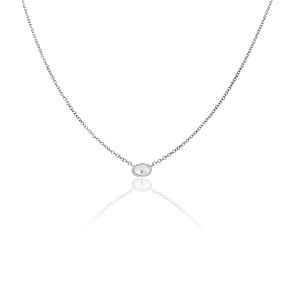 18k White Gold 0.38ctw Oval Cut Bezel Set Diamond Necklace