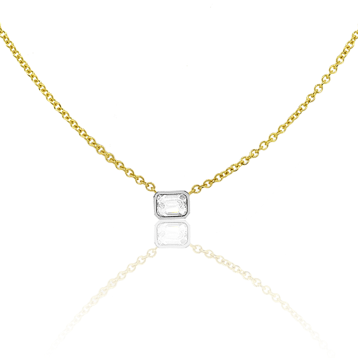 14k Gold Cuban Link Bezel Setting Emerald Cut Diamond Necklace – FERKOS FJ