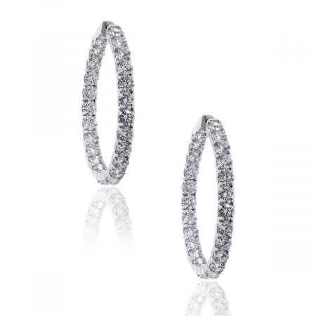 14k White Gold 9.76ctw Diamond Inside Out Hoops