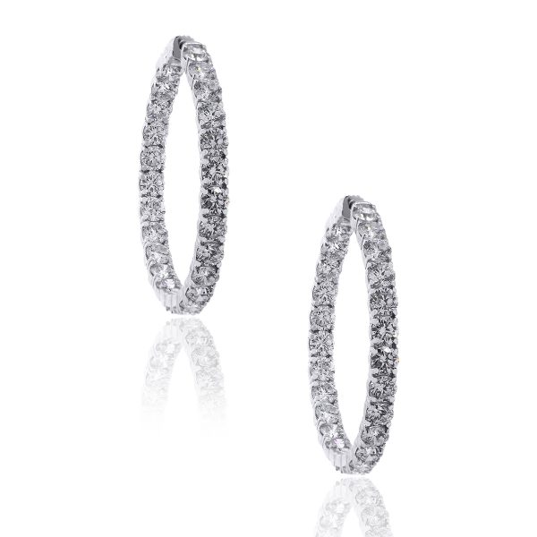 14k White Gold 9.76ctw Diamond Inside Out Hoops