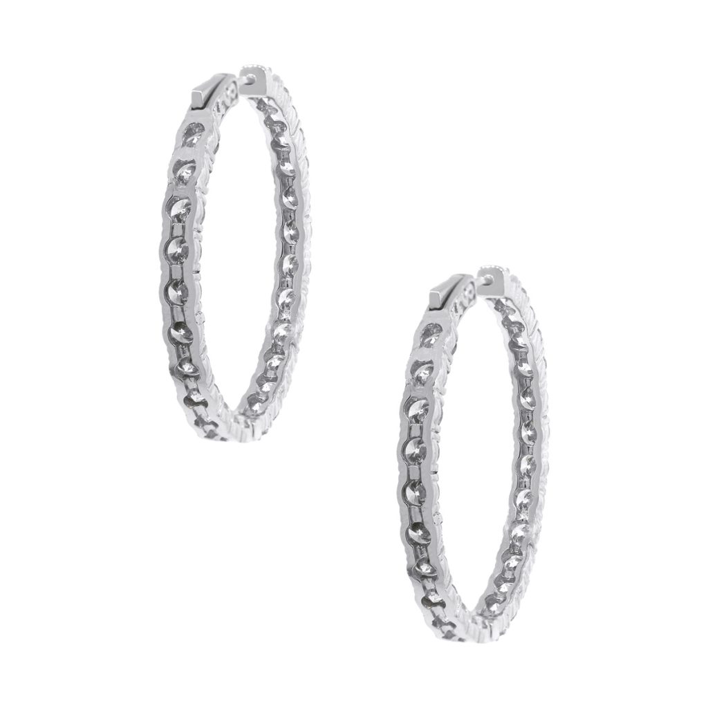 14k White Gold 9.76ctw Diamond Inside Out Hoops