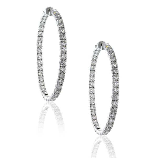 14k White Gold 9.01ctw Diamond Inside Out Hoops