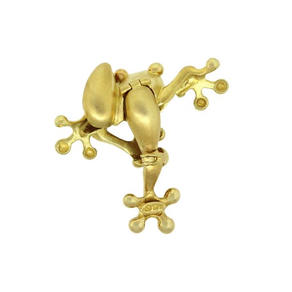 18k Yellow Gold Frog With Emerald Eyes Pin