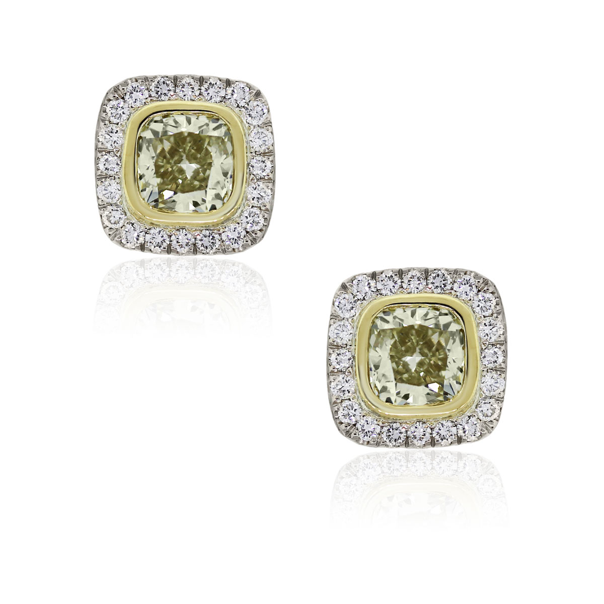 18k White Gold 4.62ctw Fancy Yellow and 0.85ctw White Diamond Earrings