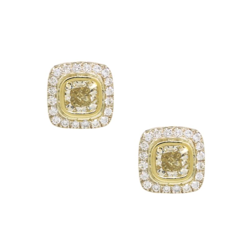 18k White Gold 4.62ctw Fancy Yellow Cushion Cut Diamond Halo Earrings