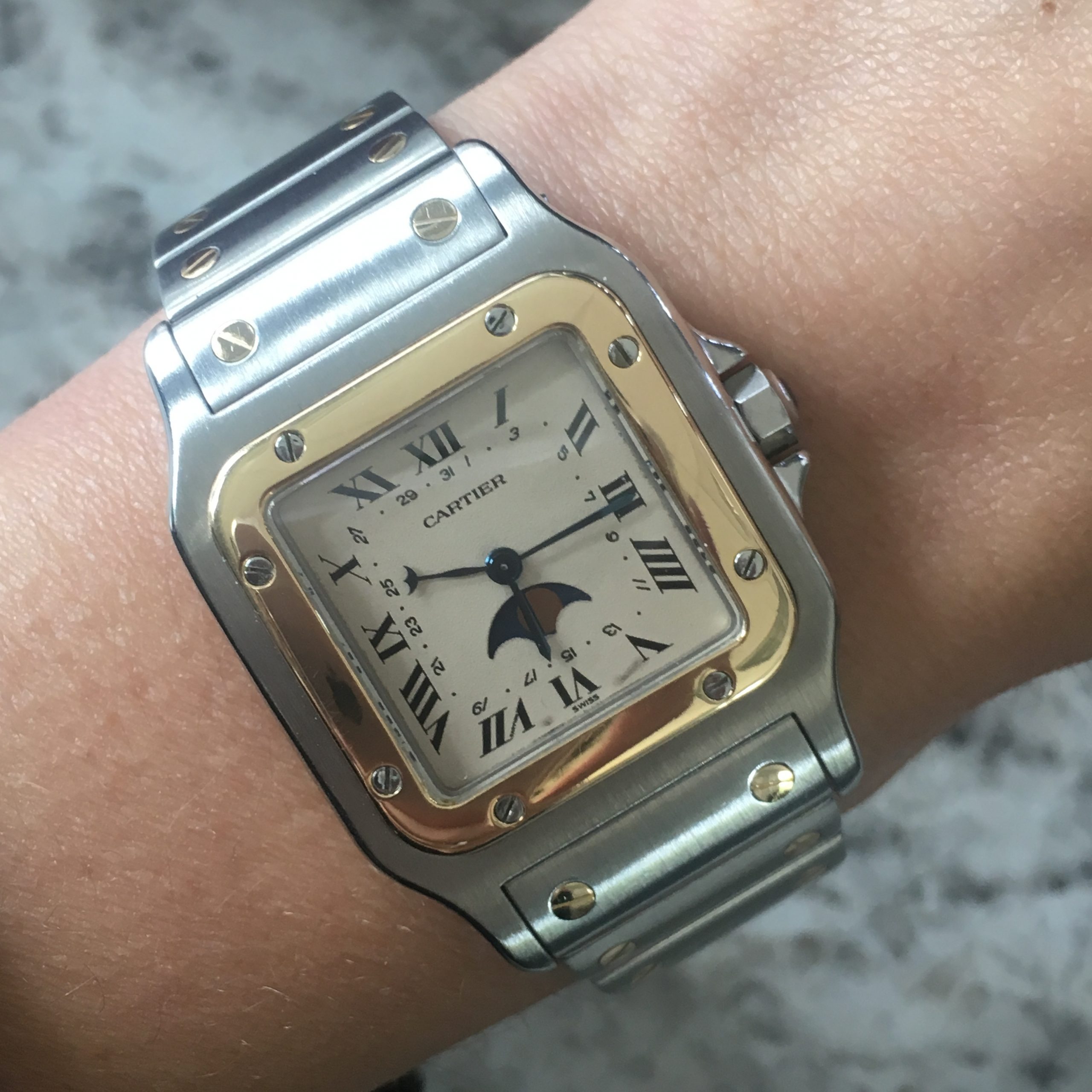 Cartier 819902 Santos Galbee Two Tone Moon Phase Ladies Watch