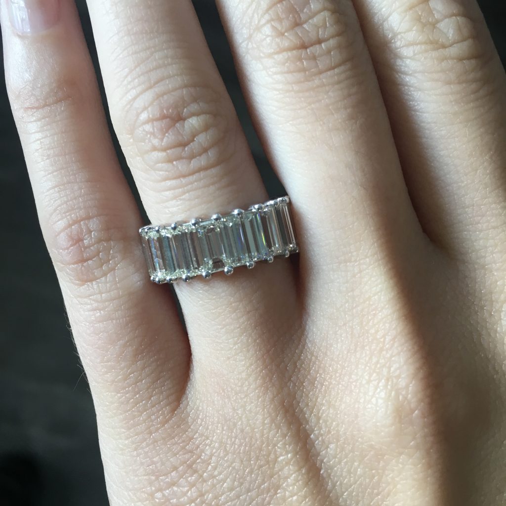 Platinum 8.01ctw Emerald Cut Diamond Eternity Wedding Band