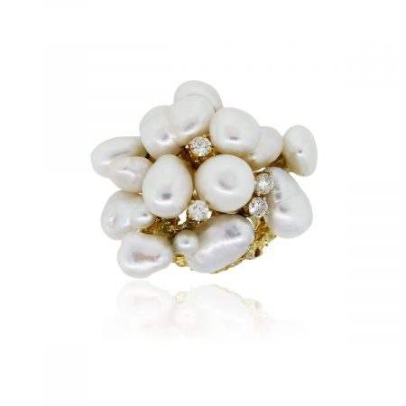 14k Yellow Gold Baroque Pearl and 0.40ctw Diamond Ring