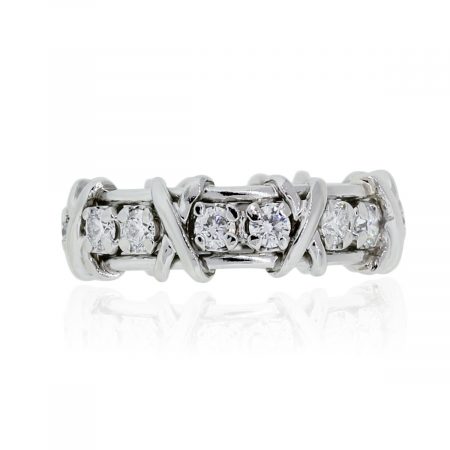 Tiffany & Co. Schlumberger Platinum 1.14ctw Diamond "X" Eternity Band