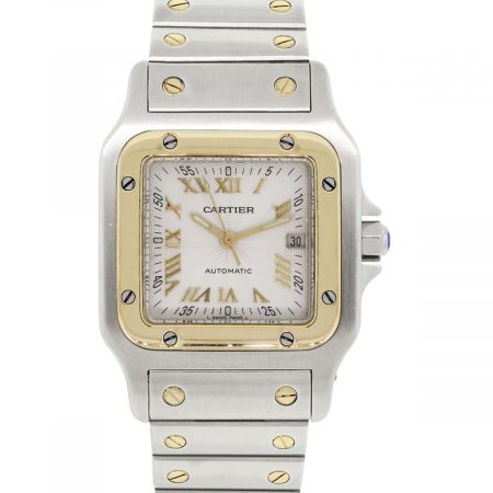 Cartier 2319 Santos Two Tone White Roman Dial Automatic Gents Watch