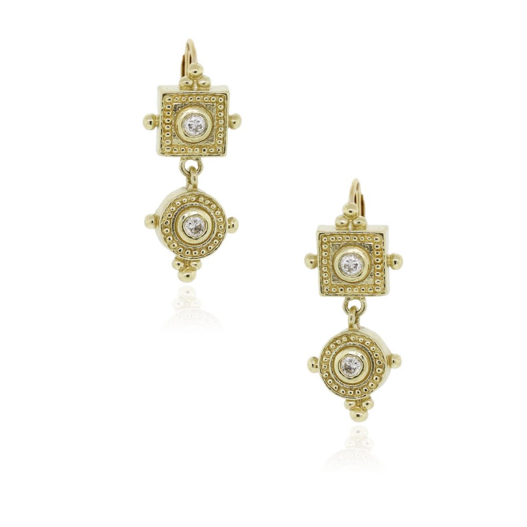 14k Yellow Gold 0.30ctw Diamond Grecian Drop Earrings