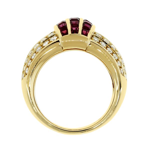 18k Yellow Gold 1ctw Diamond and 0.56ctw Ruby Cocktail Ring
