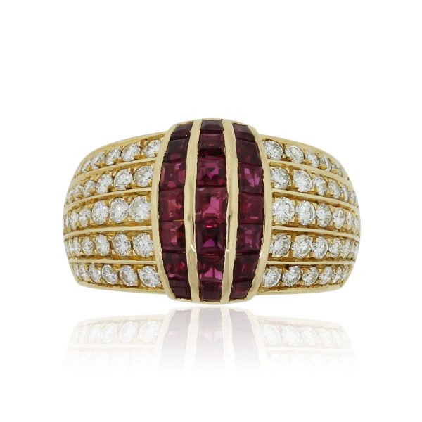 18k Yellow Gold 1ctw Diamond and 0.56ctw Ruby Cocktail Ring