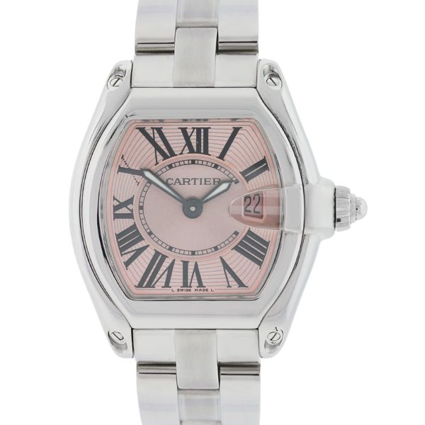 Cartier 2675 Roadster Pink Roman Dial Stainless Steel Ladies Watch