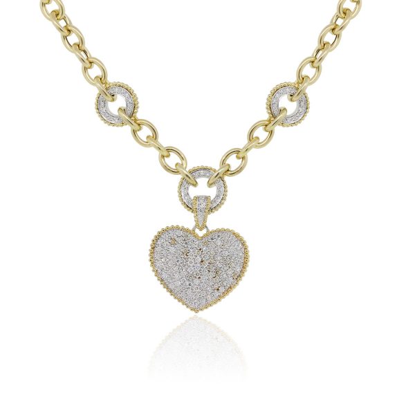 14k Yellow Gold 3ctw Diamond Heart Station Toggle Necklace