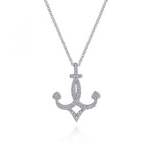 Gabriel & Co. 14k White Gold 0.24ctw Pave Diamond Encrusted Anchor Pendant Necklace
