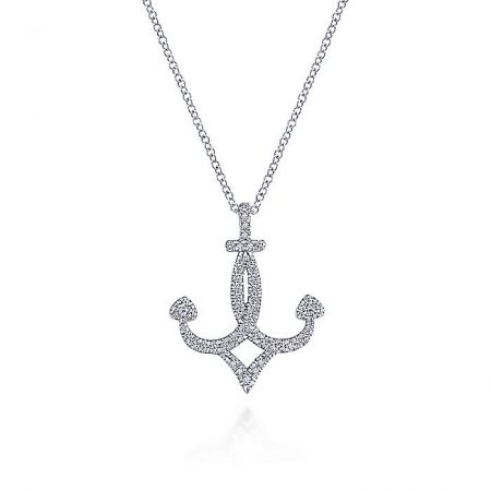 Gabriel & Co. 14k White Gold 0.24ctw Pave Diamond Encrusted Anchor Pendant Necklace