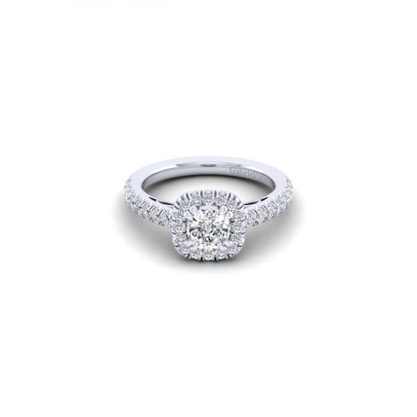 Gabriel 14k White Gold 0.58ctw Diamond Cushion Cut Halo Engagement Ring