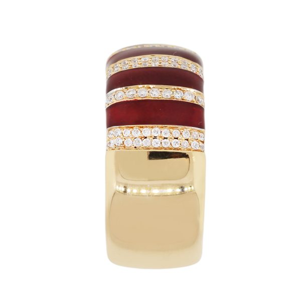 18k Rose Gold 0.52ctw Round Diamond Red Enamel Wide Striped Band