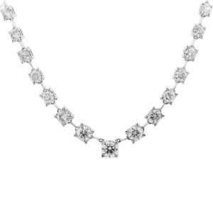 18k White Gold 40.5ctw Round Diamond Graduated Necklace