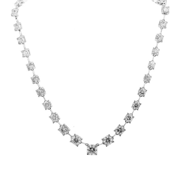 18k White Gold 40.5ctw Round Diamond Graduated Necklace