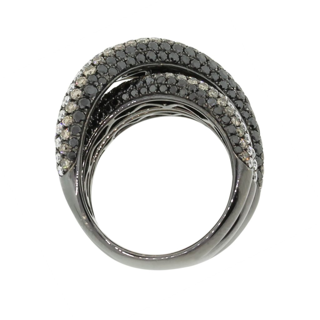 18k Black Rhodium 5.07ctw Multi Color Diamond Crossover Ring