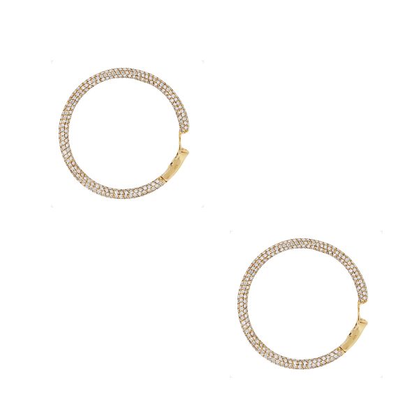 18k Rose Gold 6.9ctw Round Diamond Pave Hoop Earrings