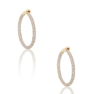 18k Rose Gold 6.9ctw Round Diamond Pave Hoop Earrings
