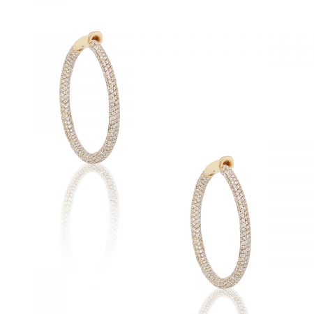 18k Rose Gold 6.9ctw Round Diamond Pave Hoop Earrings