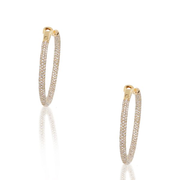 18k Rose Gold 6.9ctw Round Diamond Pave Hoop Earrings
