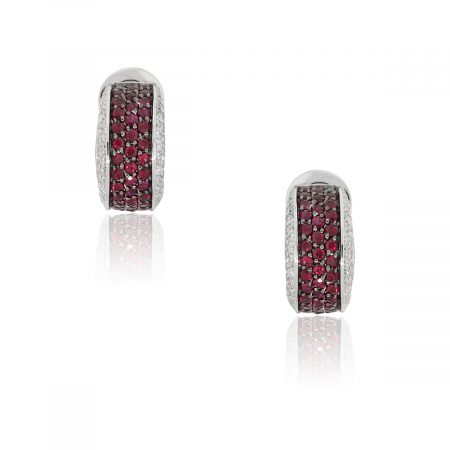 18k White Gold 1.47ctw Ruby and 0.80ctw Diamond Huggie Earrings