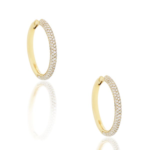 18k Yellow Gold 1.70ctw Diamond Hoop Earrings