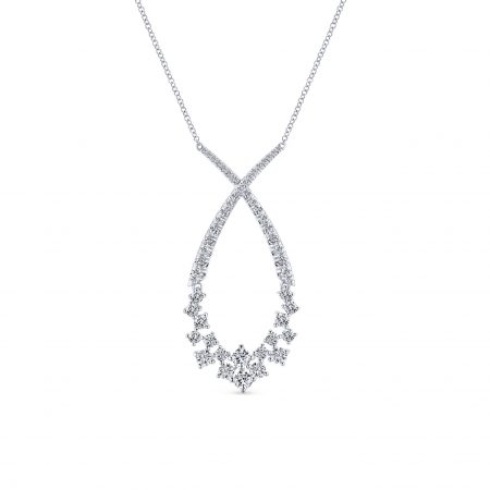 Gabriel & Co. 18k White Gold 1.42ctw Diamond Tear Drop Pendant Necklace