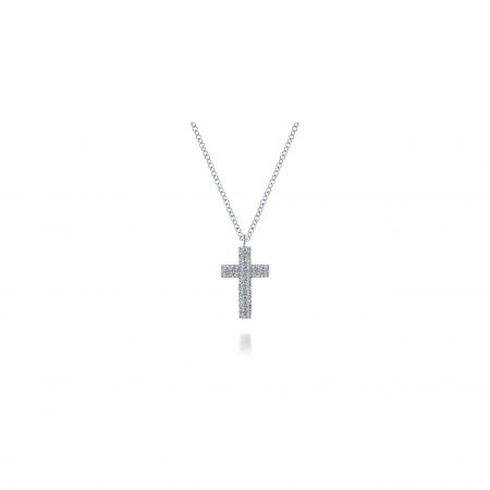 Gabriel & Co. 14k White Gold 0.20ctw Diamond Pave Cross Pendant Necklace