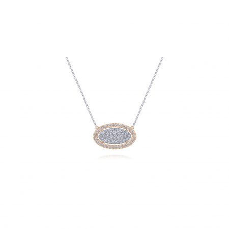 Gabriel & Co. 14k White and Rose Gold 0.94ctw Pave Diamond Double Circle Pendant Necklace