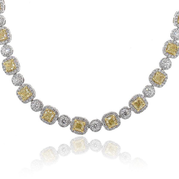 18K White Gold 13.62ct Cushion Cut Fancy Yellow GIA Necklace