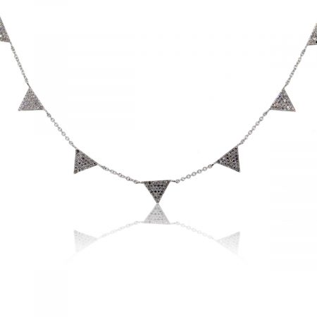 14k White Gold 0.43ctw Diamond Triangle Pave Necklace