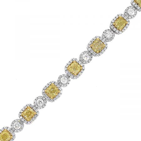 18k White Gold 9.9ctw White & Fancy Yellow Diamond Ladies Bracelet