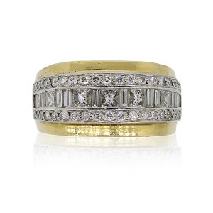 18k Yellow Gold 2ctw Multi Shape Diamond Gents Ring
