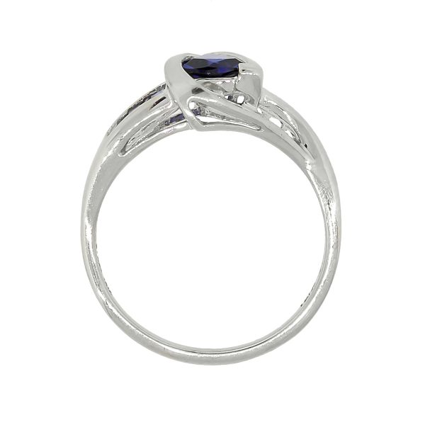 10k White Gold 0.03ctw Diamond & Synthetic Sapphire Ring