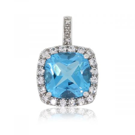 10k White Gold Blue Topaz With White Stones Pendant