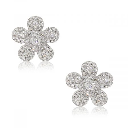 14k White Gold 0.35ctw Pave Diamond Cluster Flower Earrings