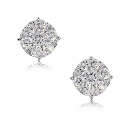 14k White Gold 0.54ctw Round Brilliant Diamond Cluster Stud Earrings