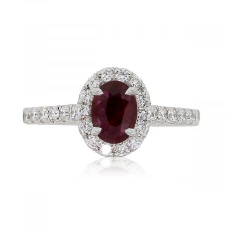 18k White Gold 0.69ct Oval Shape Ruby and 0.49ctw Diamond Ring