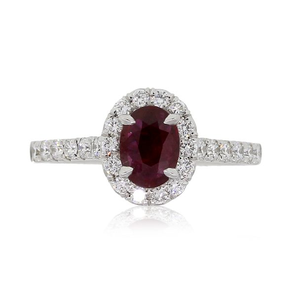 18k White Gold 0.69ct Oval Shape Ruby and 0.49ctw Diamond Ring