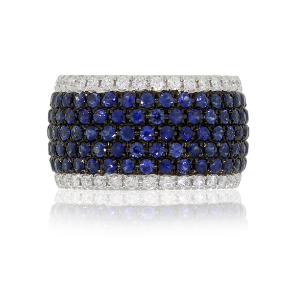 14k White Gold 3.80ctw Sapphire and 1.37ctw Diamond Wide Eternity Band