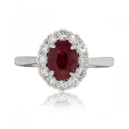 Platinum GIA Certified 1.82ct Oval Shape Ruby and 0.75ctw Diamond Ring